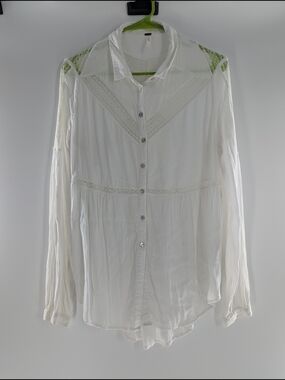 Free People Wild Wind Lace Trim Tunic Blouse Boho Festival Small White Coastal